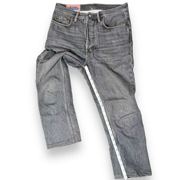 Acne Studios Blå Konst Gray Denim Straight Leg Button Fly Cropped Jeans Size 26 - Picture 11 of 14